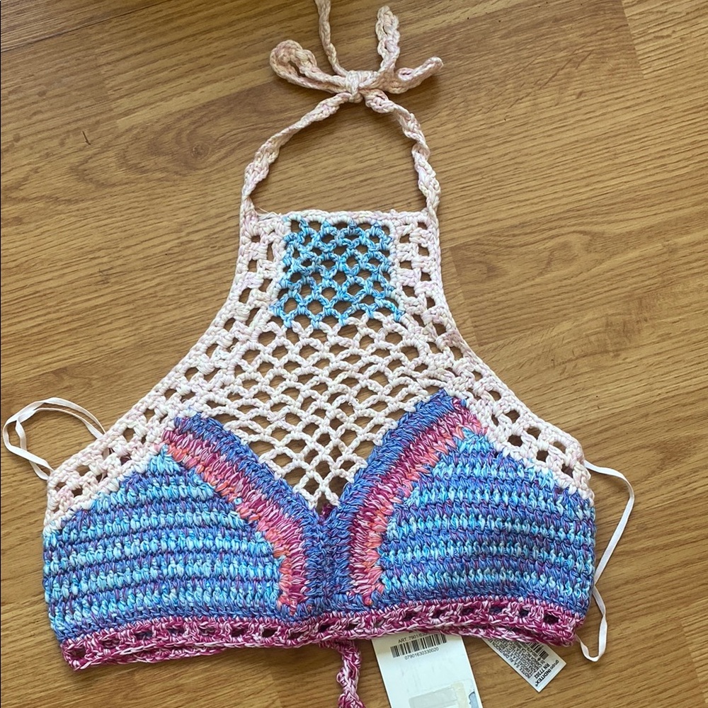Zara Crochet Halter Top in Pink and Blue